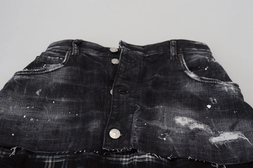 Svart rutete A-linjeformet denimskjørt med høy midje