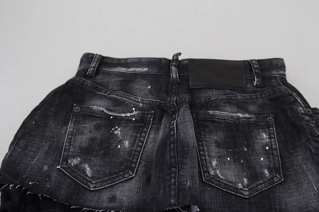 Svart rutete A-linjeformet denimskjørt med høy midje