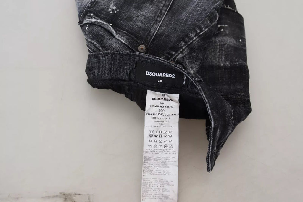 Svart rutete A-linjeformet denimskjørt med høy midje