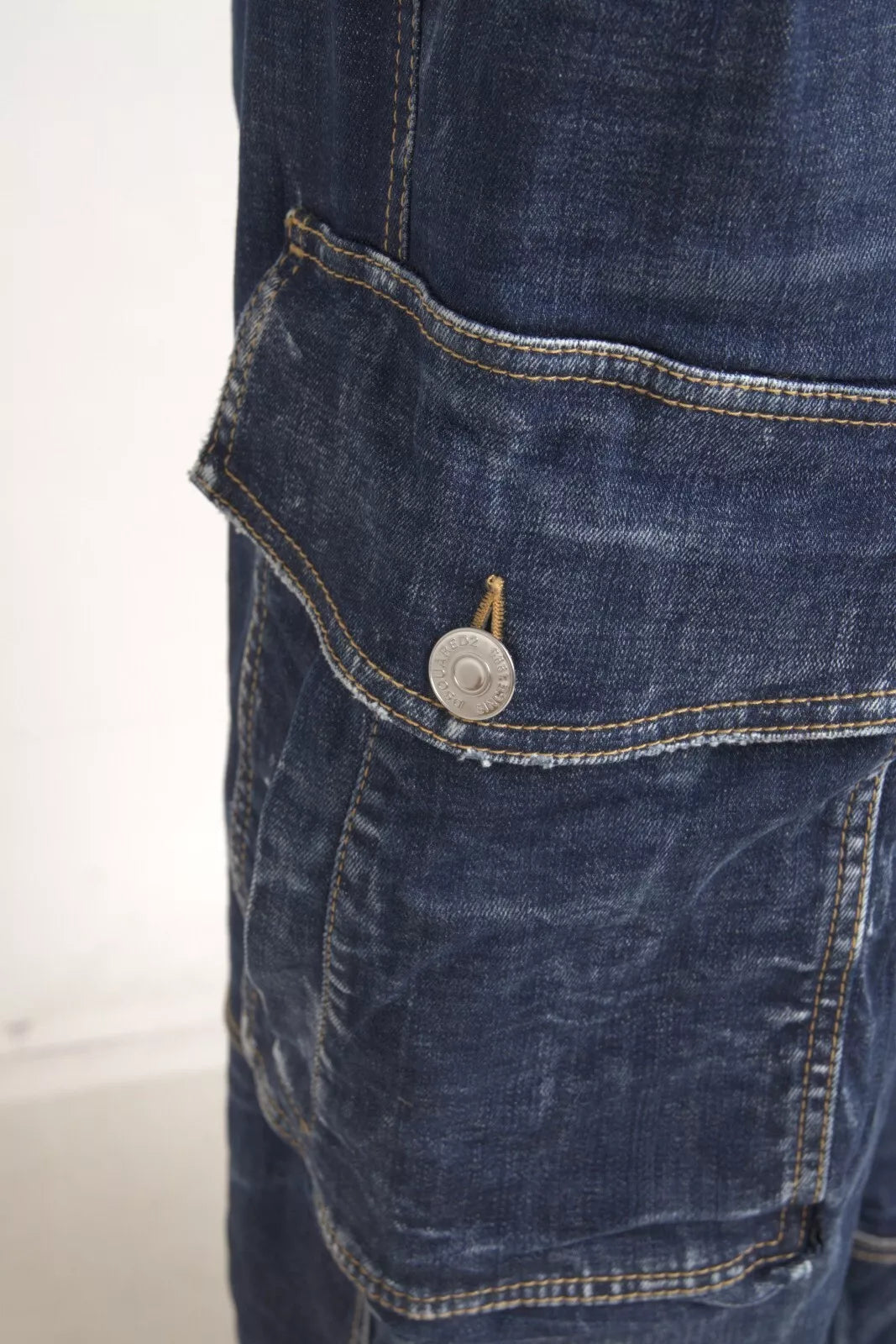 Blåa högmidjade bomullscargo-jeans med baggy-mönster