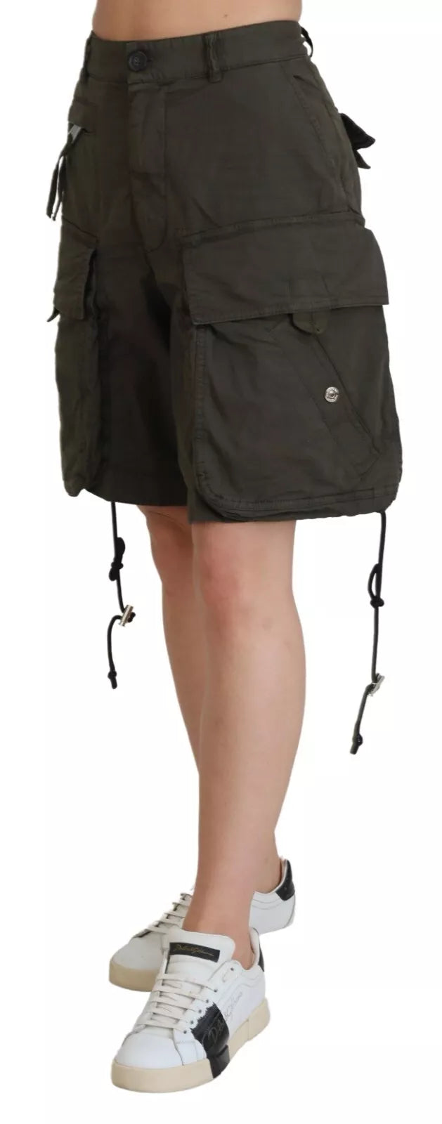 Grønne Cargo Bermuda Shorts med Høy Livvidde for Dame