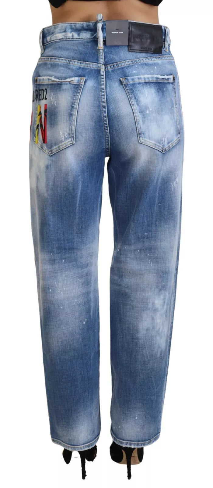 Blå Icon Högmidjade Raka Denim Jeans Boston
