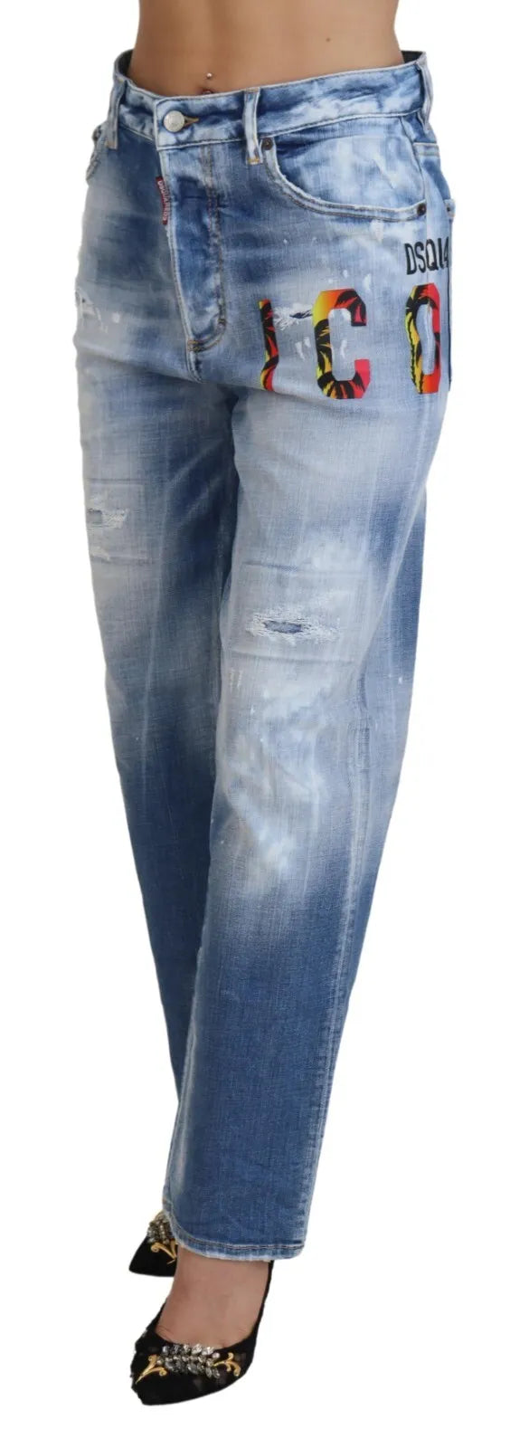 Blå Icon Högmidjade Raka Denim Jeans Boston