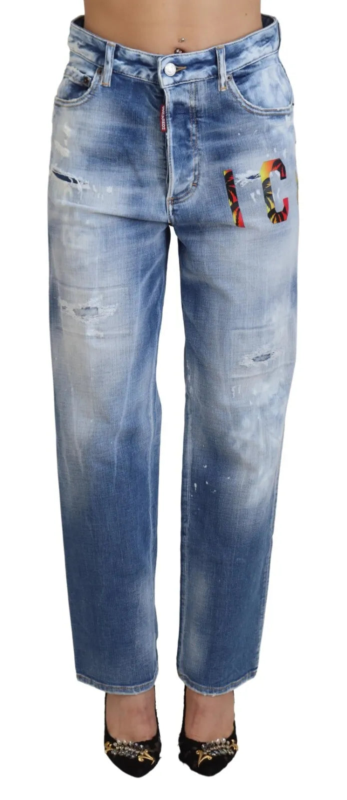 Blå Icon Högmidjade Raka Denim Jeans Boston