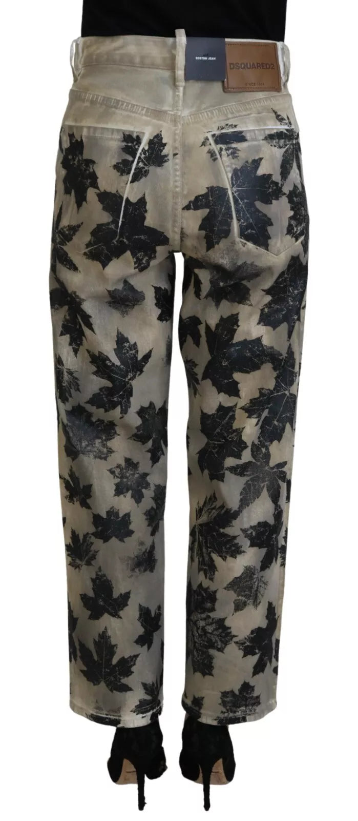 Beige löv bomullsjeans med hög midja Boston