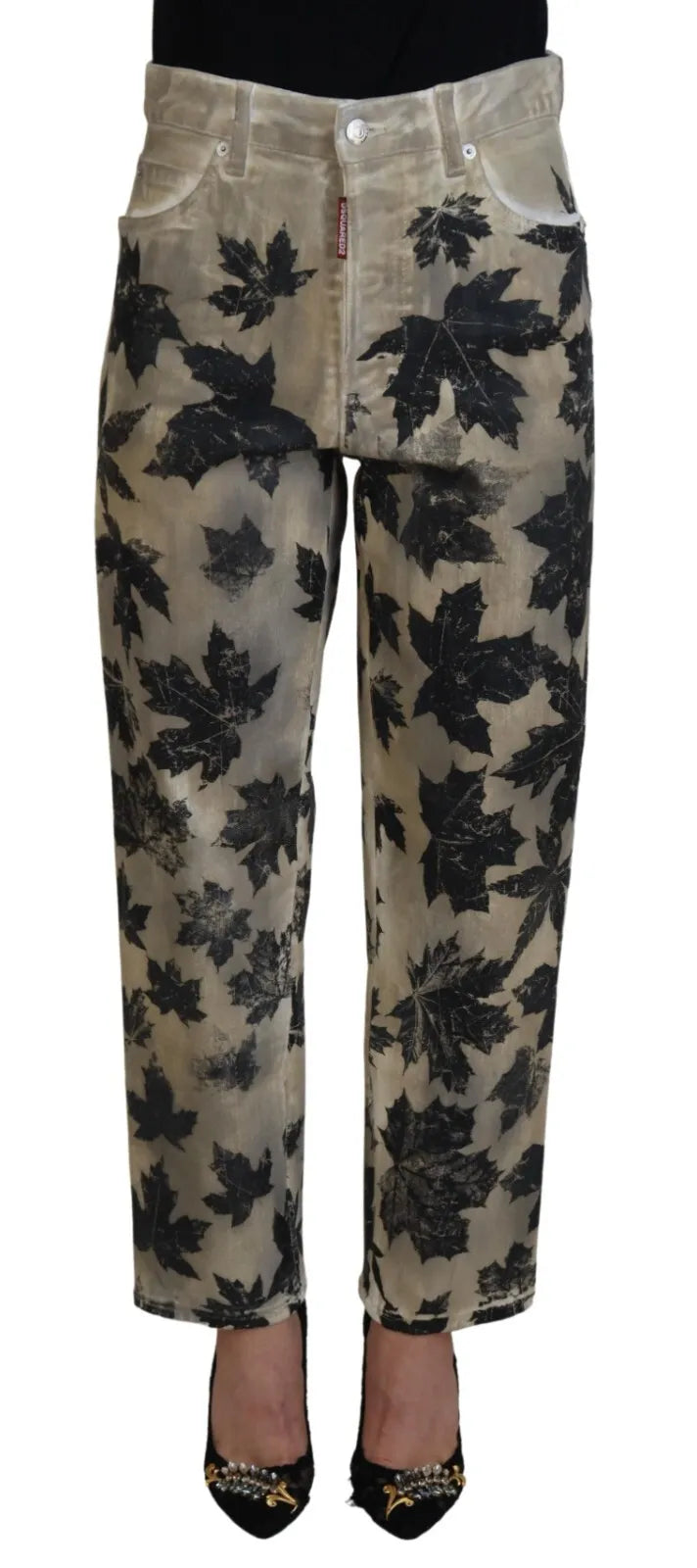 Beige löv bomullsjeans med hög midja Boston