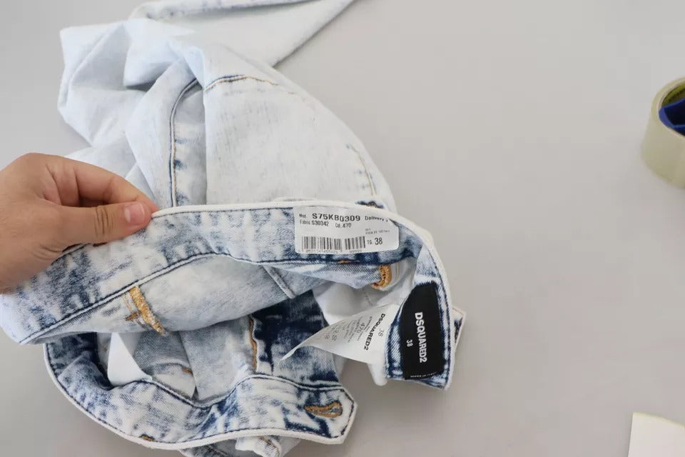 Ljusblå bomullsjeans med hög midja och raka denimdetaljer