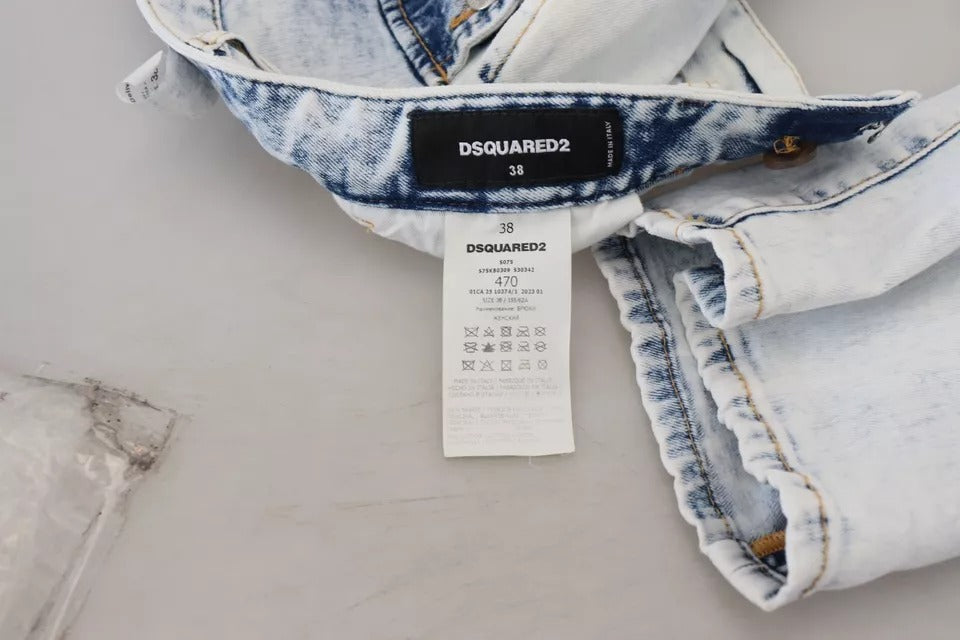 Ljusblå bomullsjeans med hög midja och raka denimdetaljer