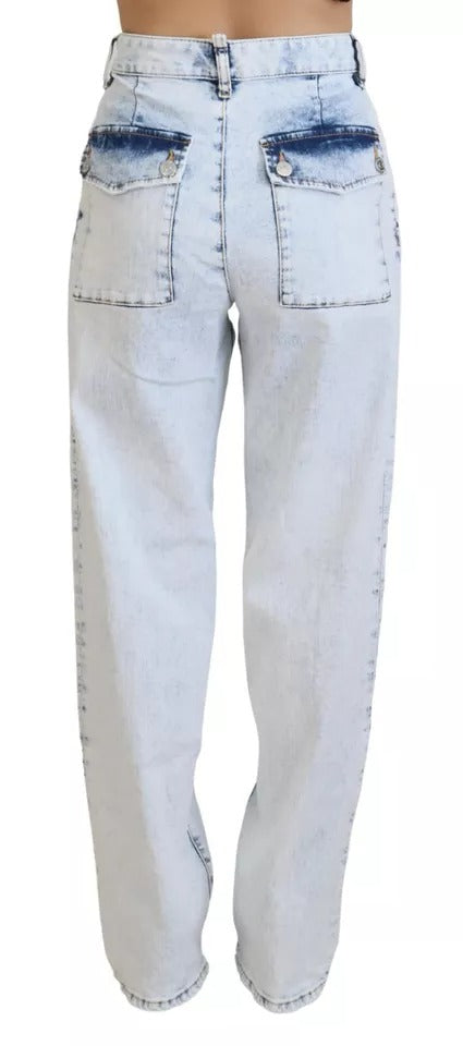 Ljusblå bomullsjeans med hög midja och raka denimdetaljer