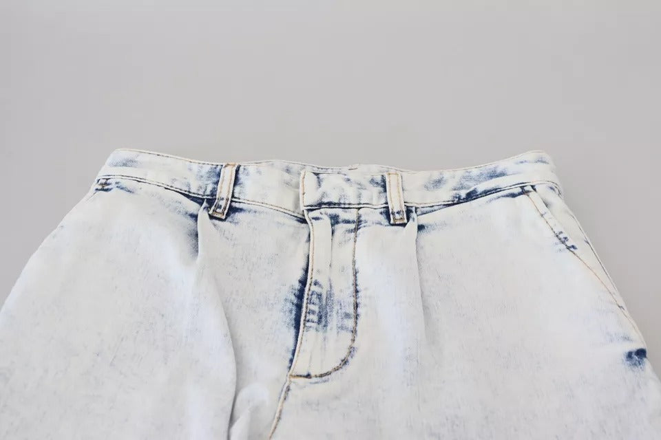 Ljusblå bomullsjeans med hög midja och raka denimdetaljer