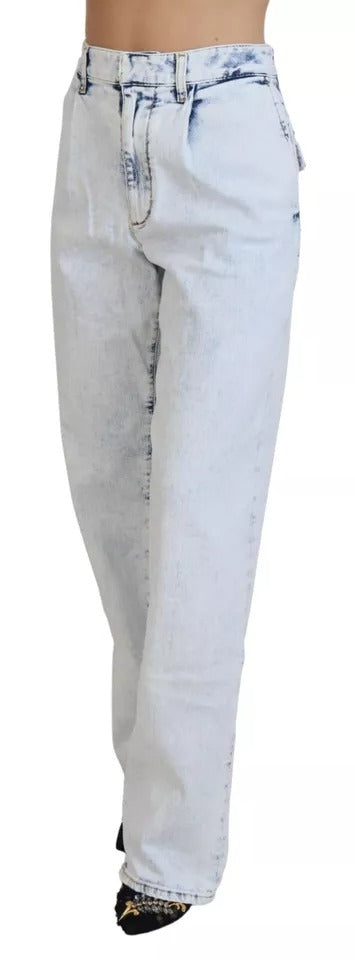 Ljusblå bomullsjeans med hög midja och raka denimdetaljer