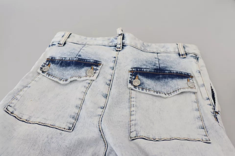 Ljusblå bomullsjeans med hög midja och raka denimdetaljer