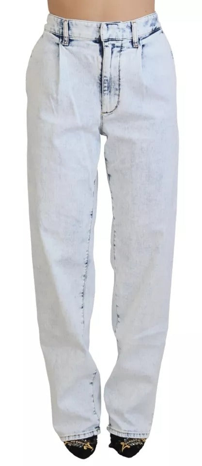 Ljusblå bomullsjeans med hög midja och raka denimdetaljer