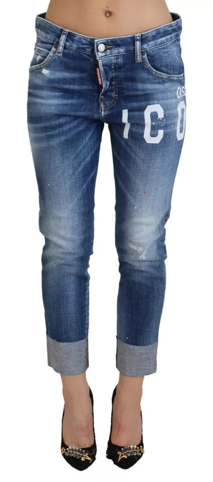 Blå Icon låg midja cropped coola flickjeans