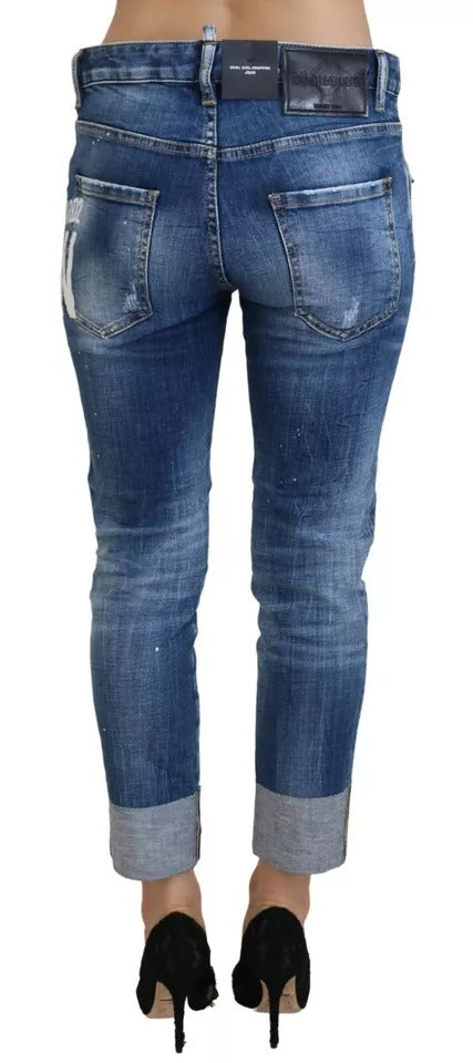 Blå Icon låg midja cropped coola flickjeans