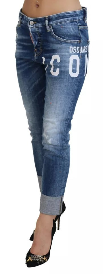 Blå Icon låg midja cropped coola flickjeans