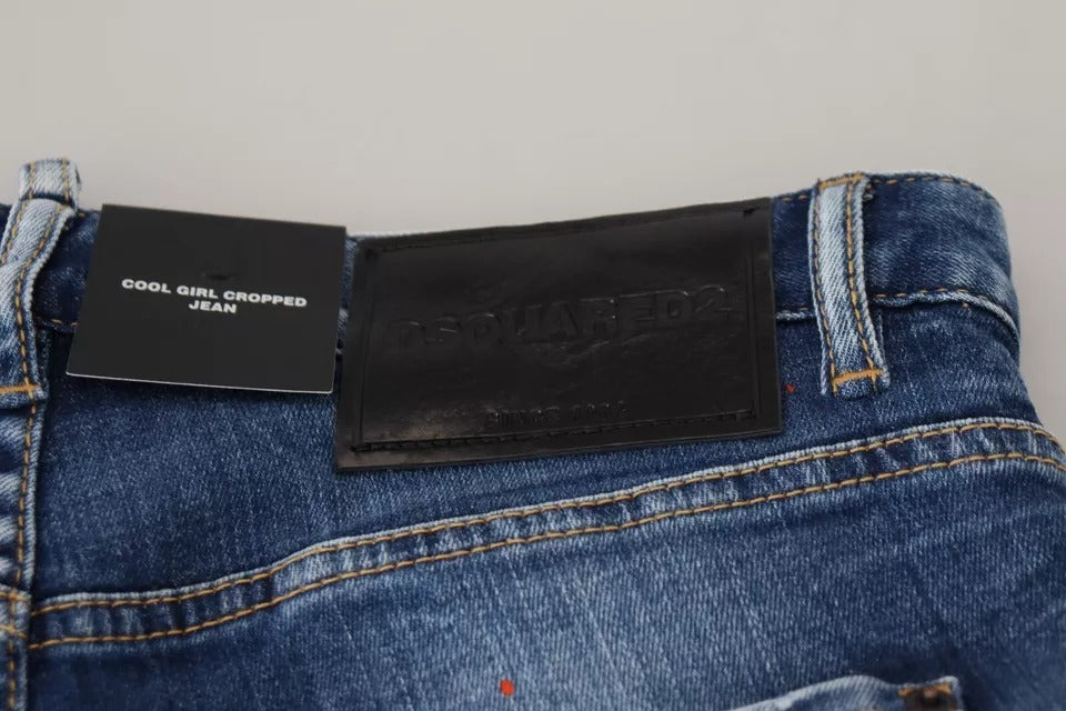 Blå Icon låg midja cropped coola flickjeans