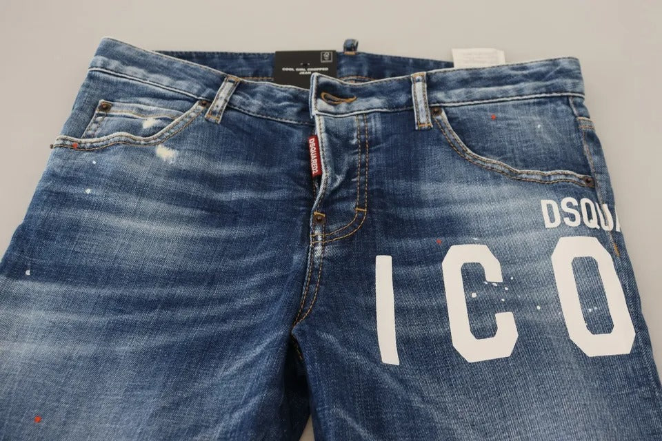 Blå Icon låg midja cropped coola flickjeans