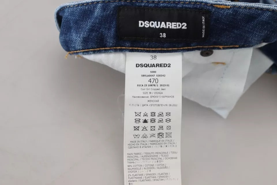 Blå Icon låg midja cropped coola flickjeans
