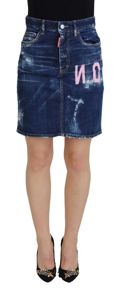 Blå Icon hög midja denim mini Boston jeanskjol