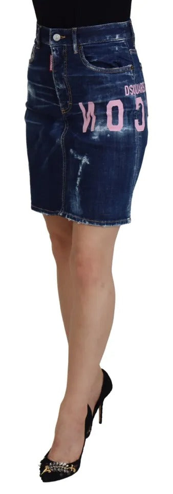 Blå Icon hög midja denim mini Boston jeanskjol