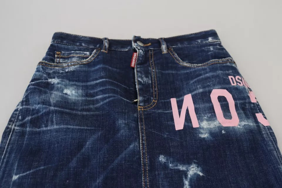 Blå Icon hög midja denim mini Boston jeanskjol