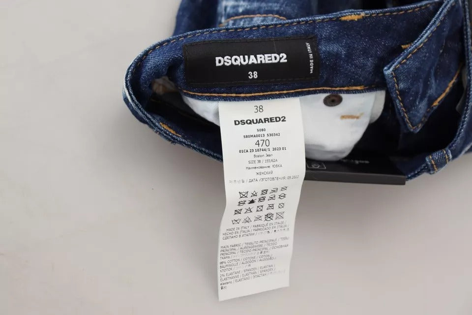 Blå Icon hög midja denim mini Boston jeanskjol