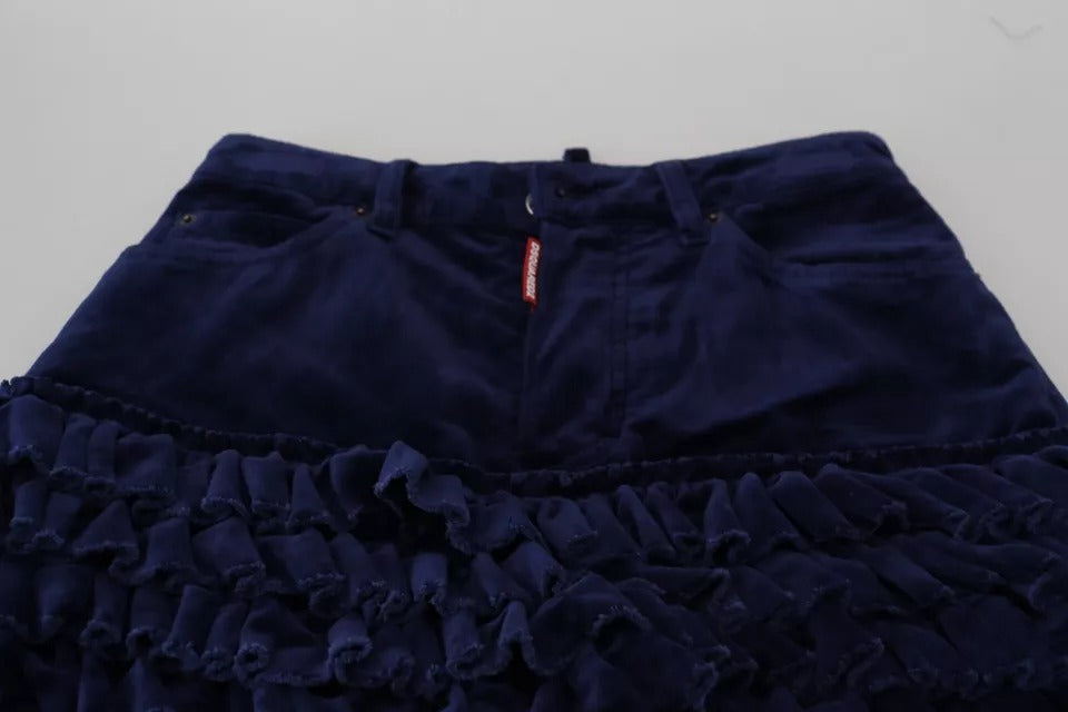 Blå volangbyxor med hög midja i bomullsdenim och Boston Fit