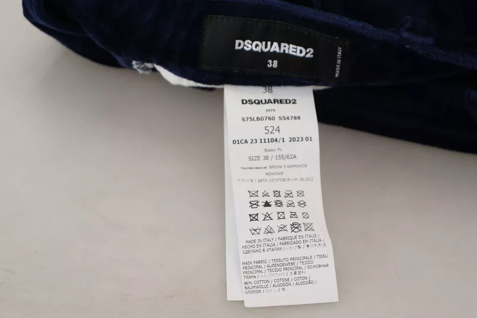 Blå volangbyxor med hög midja i bomullsdenim och Boston Fit