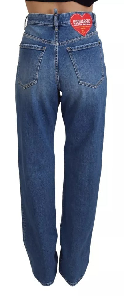 Blå raka jeans med hög midja och slitning