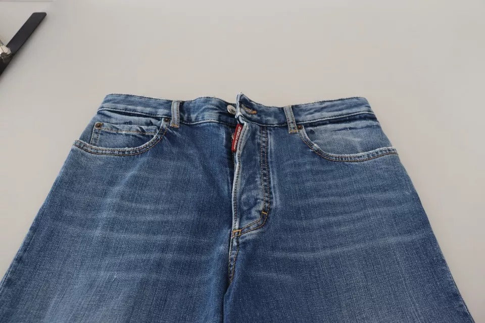 Blå raka jeans med hög midja och slitning