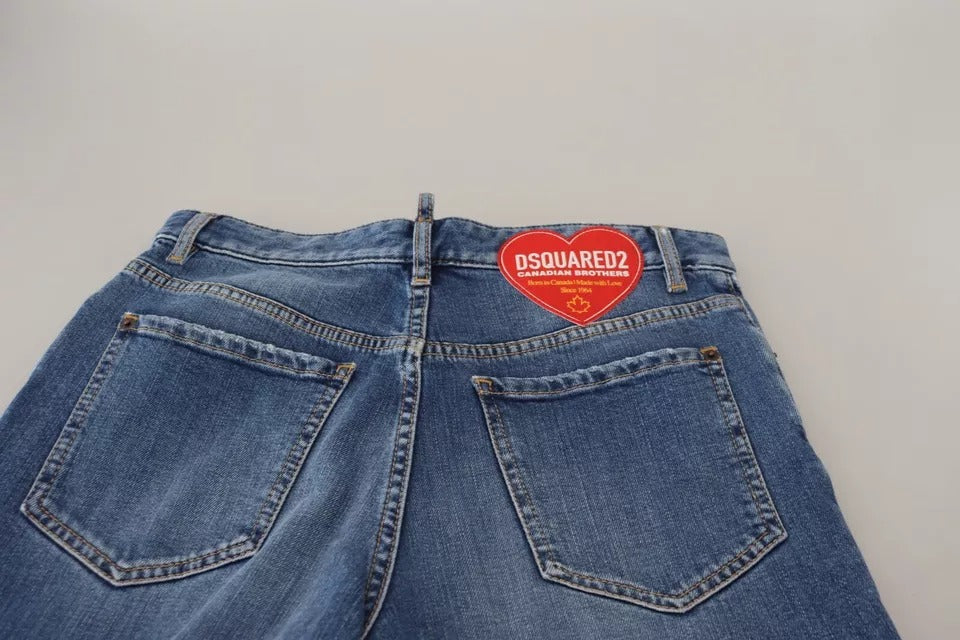 Blå raka jeans med hög midja och slitning