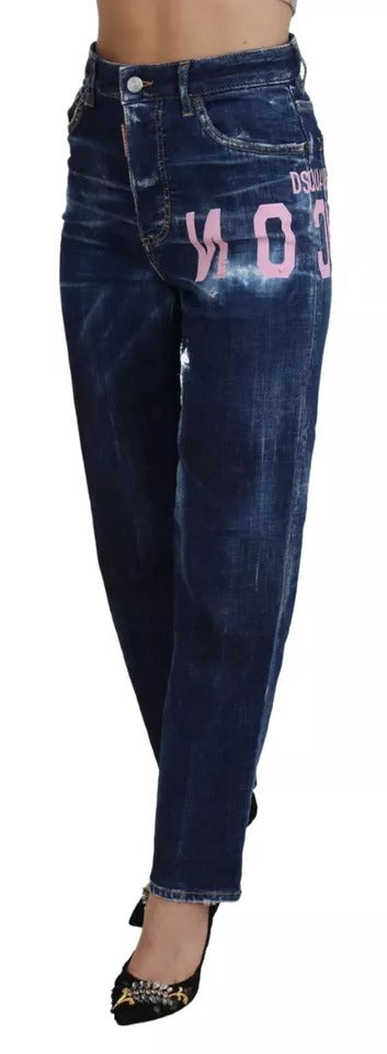 Blå Icon raka jeans med hög midja och Boston-motiv