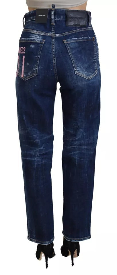 Blå Icon raka jeans med hög midja och Boston-motiv