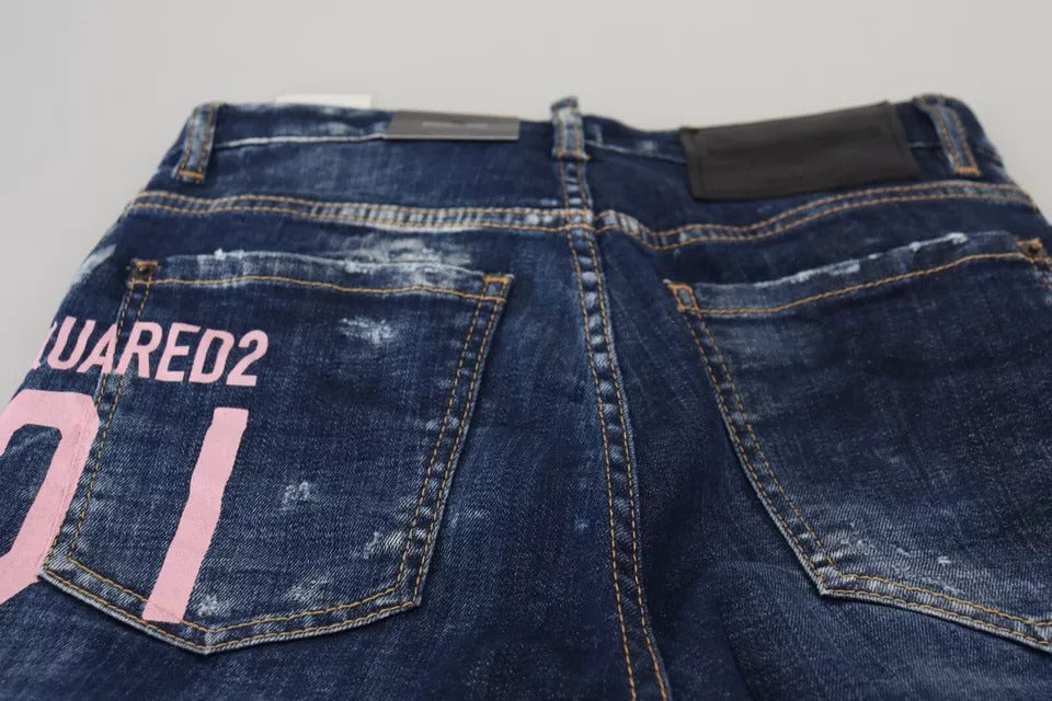 Blå Icon raka jeans med hög midja och Boston-motiv