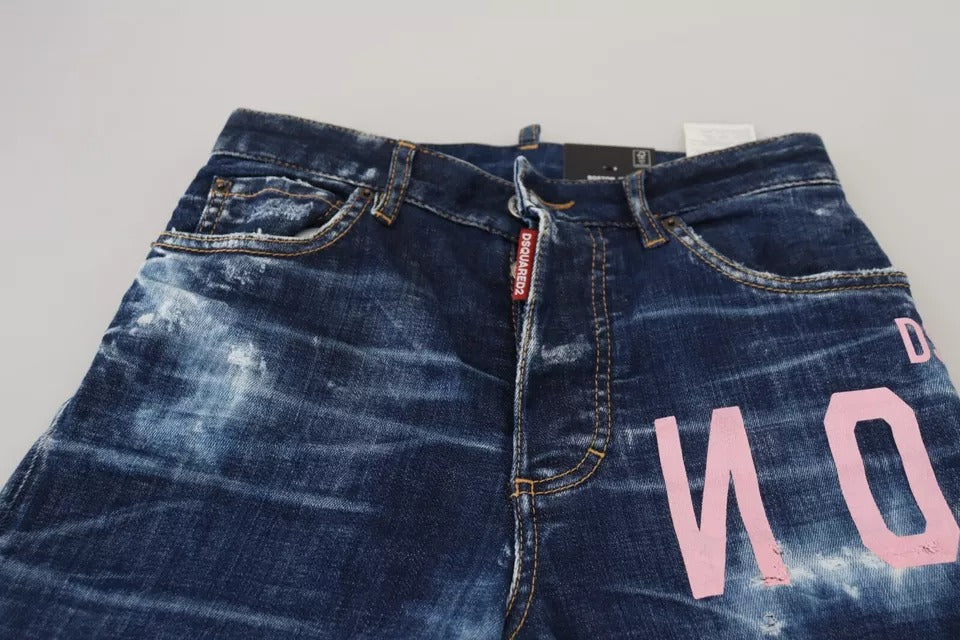 Blå Icon raka jeans med hög midja och Boston-motiv