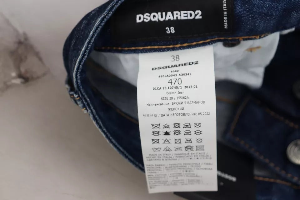Blå Icon raka jeans med hög midja och Boston-motiv