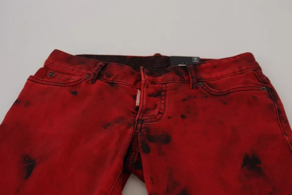 Röda skinny byxor med låg midja i bomull och stretch