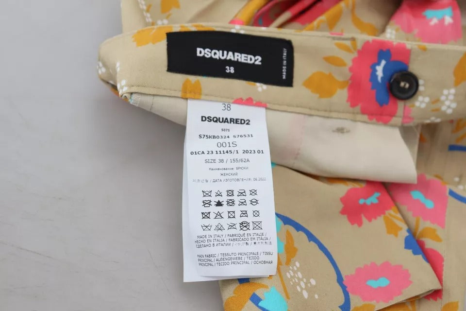 Beige blommiga raka byxor med hög midja