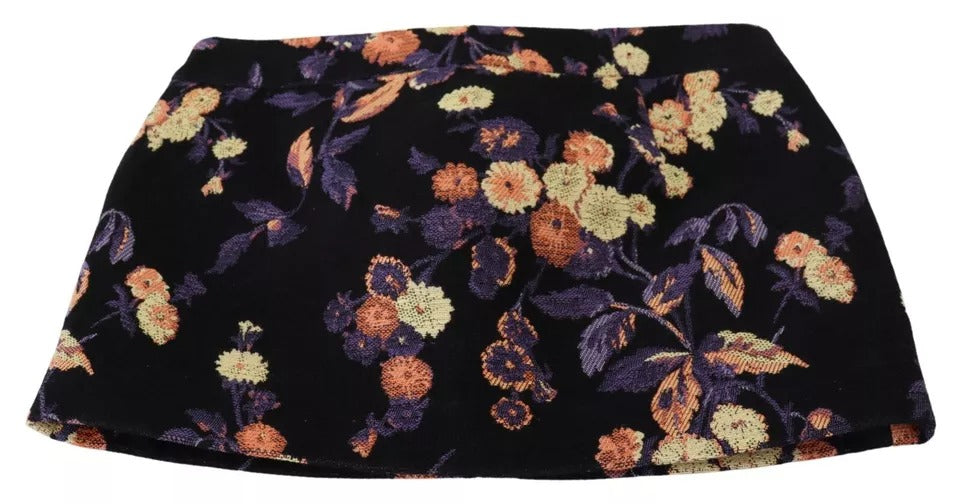 Svart blommig broderi med medelhög midja och A-linjeformad minikjol