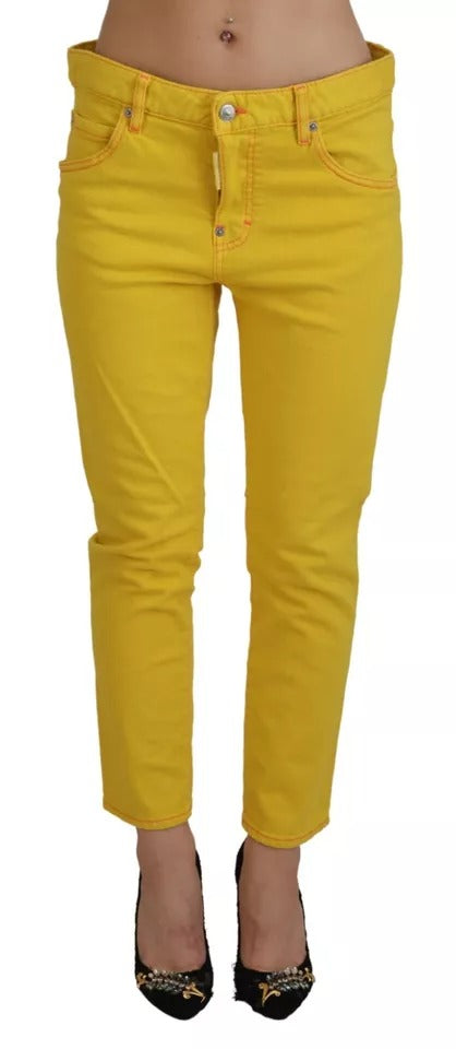 Gula bomullsjeans med låg midja, korta denimfärger för tjejer