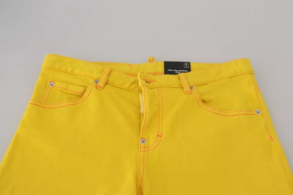Gula bomullsjeans med låg midja, korta denimfärger för tjejer