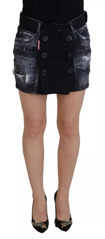 Svart, sliten, medelhög midja, A-linjeformad denimkjol
