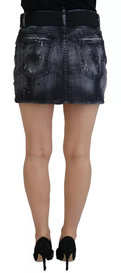 Svart, sliten, medelhög midja, A-linjeformad denimkjol