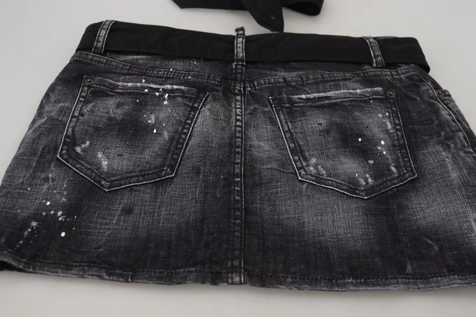 Svart, sliten, medelhög midja, A-linjeformad denimkjol
