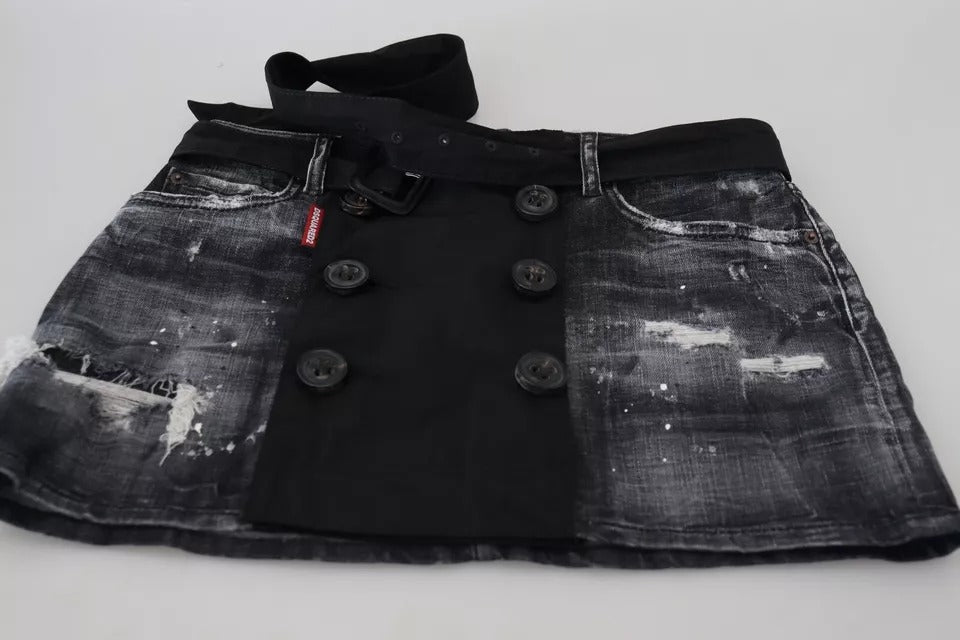 Svart, sliten, medelhög midja, A-linjeformad denimkjol