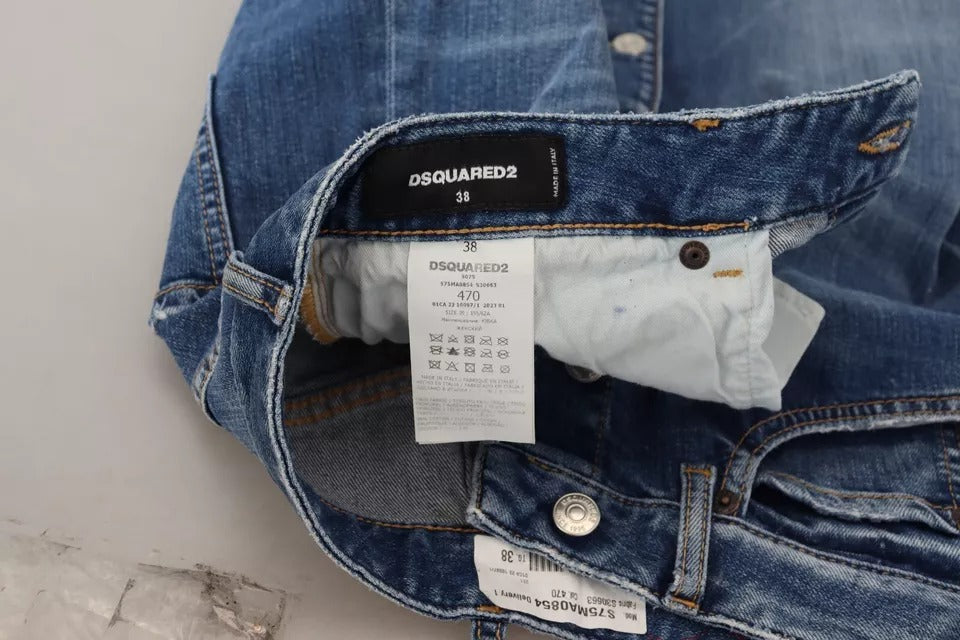 Blå denimkjol med hög midja och pennskuren design