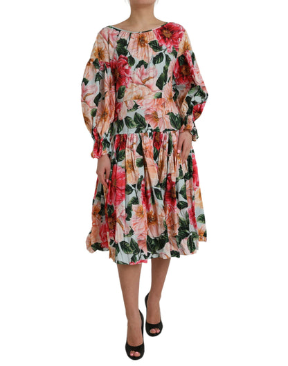 Dolce &amp; Gabbana Flerfärgad Blommig Bomulls Aline Plisserad Klänning