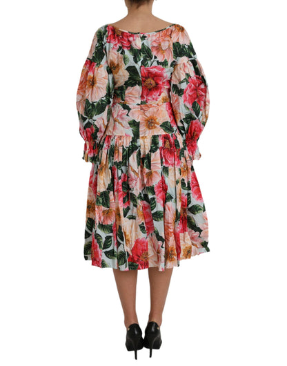 Dolce &amp; Gabbana Flerfärgad Blommig Bomulls Aline Plisserad Klänning