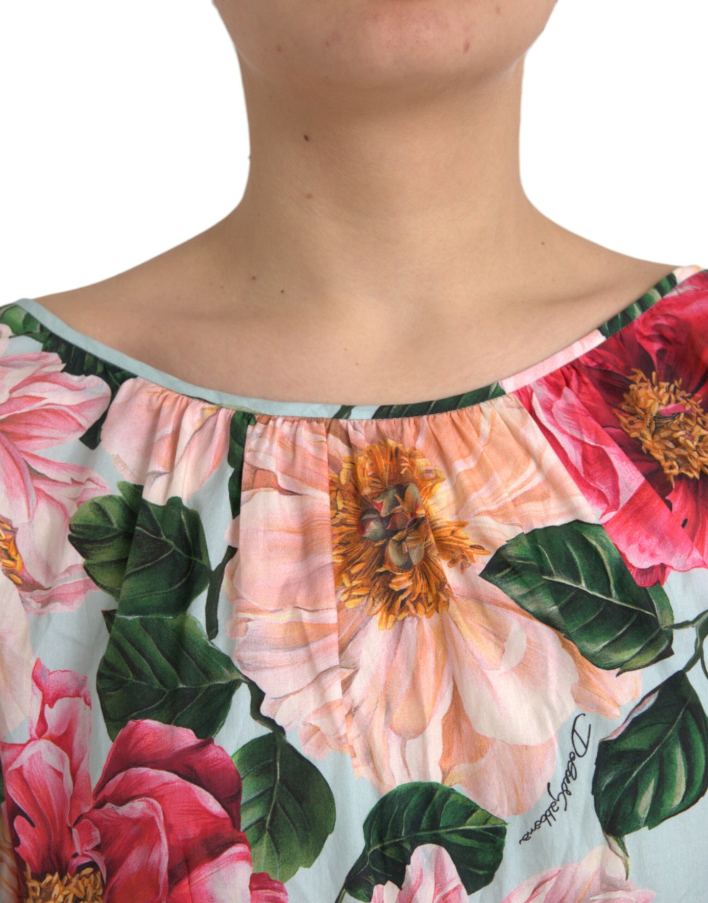 Dolce &amp; Gabbana Flerfärgad Blommig Bomulls Aline Plisserad Klänning